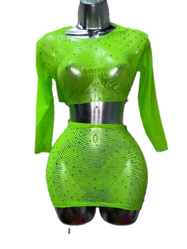 GREEN TWO PIECE SKIRT SET wool skirt sturdy