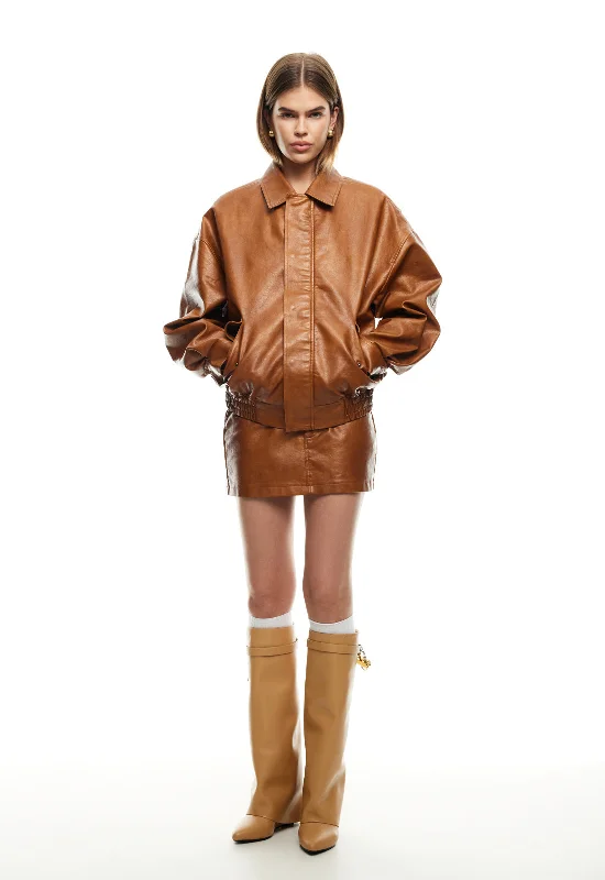 LIONESS Uma Mini Skirt Tan silk skirt lustrous