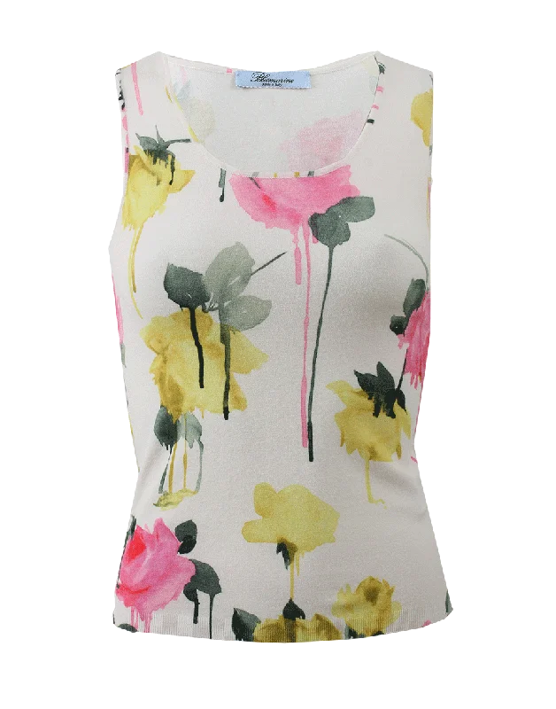 Rose Print Tank cold shoulder tank