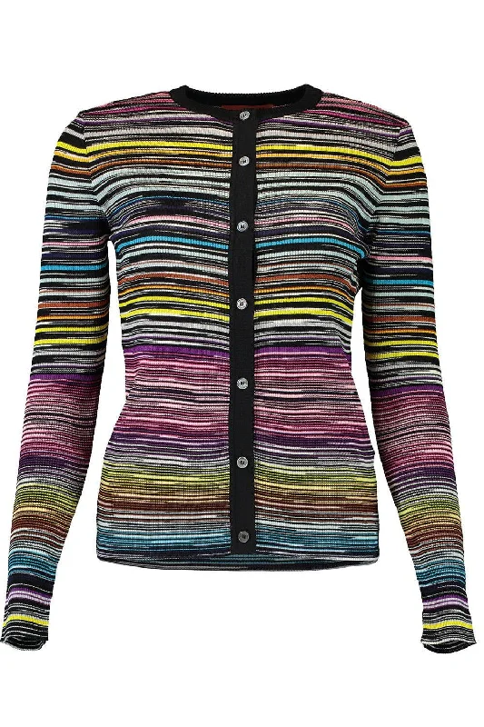 Stripe Cardigan - White Multi Silk Blend Satin Velvet
