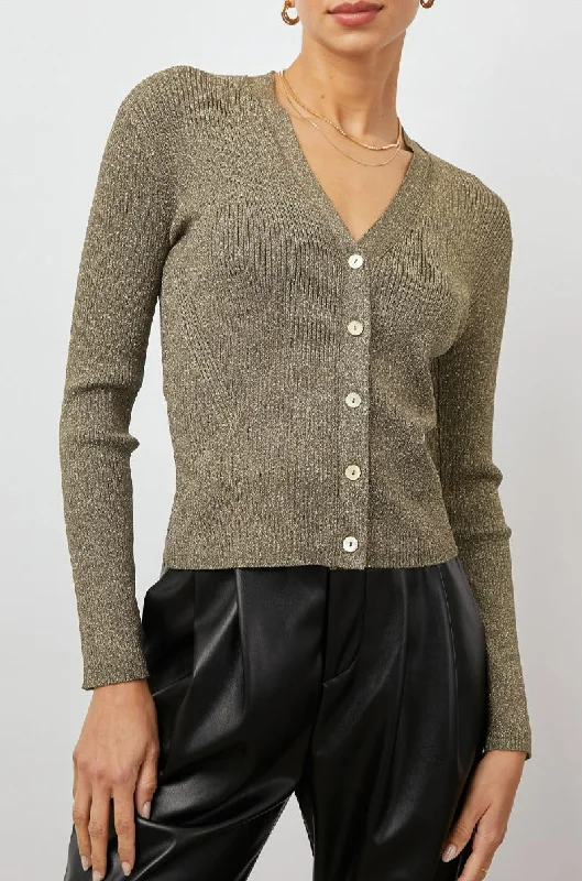 BEAU CARDIGAN - GOLD LUREX Elasticated Padded Insulated