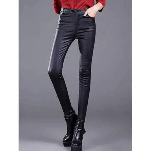 PU Skinny Pencil Pants - Black S Elegant High-Waist Pants