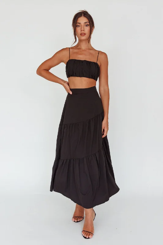 Bondi Waist Tie Maxi Skirt Black patchwork skirt art