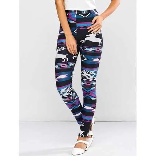 High Waist Christmas Deer Skinny Pants - Black Xl Casual Drawstring Pants