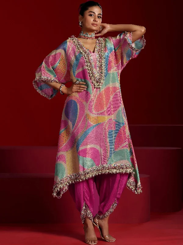 Libas Art Multi Printed Tissue A-Line Kurta With Dhoti Pants Elegant Silk Pants