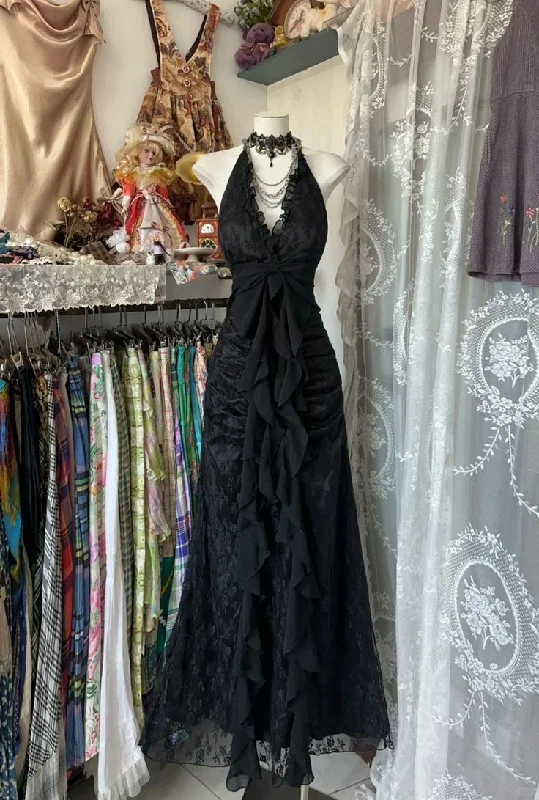 Black Halter V Neck Sheath Long Formal Party Dress, DP4070 Tunics Trousers formal