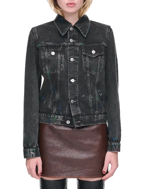 Painted Denim Jacket (S51AM0476-S30842-BLACK) Notch Collar Peter Pan Collar Cowl Neck