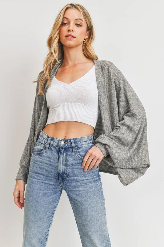 Dolman Cardigan - Gray Boat Neck Shawl Collar Notched Collar