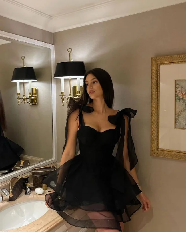 Black Straps Sweetheart A-Line Short Party Dress Mini Birthday Dress, DP4888 Tunics Bestseller popular