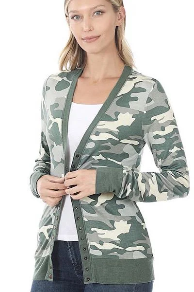 Snap Up Cardigan - Camo Patchwork Embroidered Appliqued