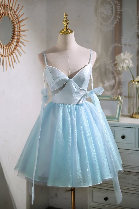 Sky Blue Short Party Dress Disney Dress Cute Homecoming Dress Boat Neckline Classic