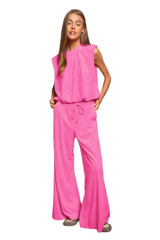 Velvet Sleeveless Round Neck Top and Pants Set Stylish Slim Trousers