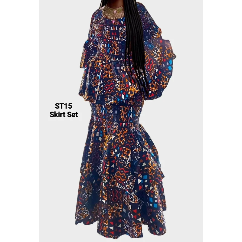African Ankara Maxi Skirt Set -:2 piece set patchwork skirt art