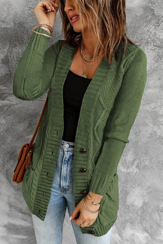 Cozy Textured Cardigan - Green Velvet Chenille Corduroy