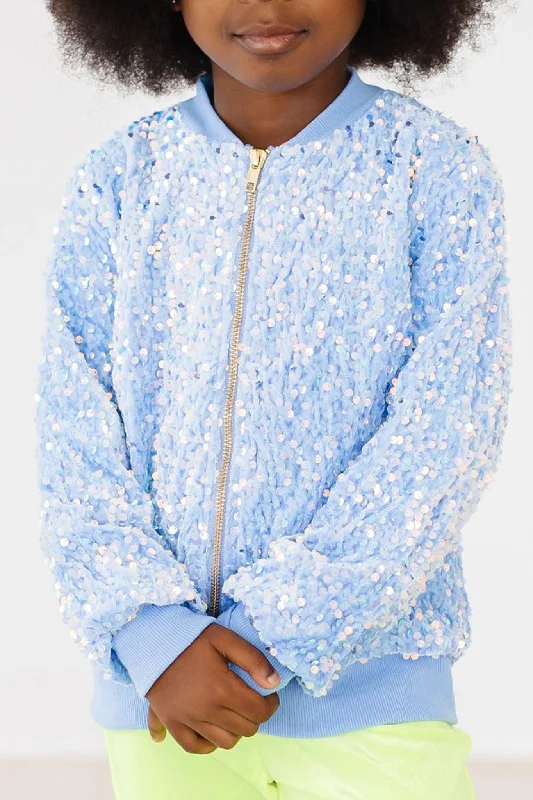 Light Blue Velvet Sequin Jacket Hooded Jacket Caped Jacket Shawl Collar Jacket