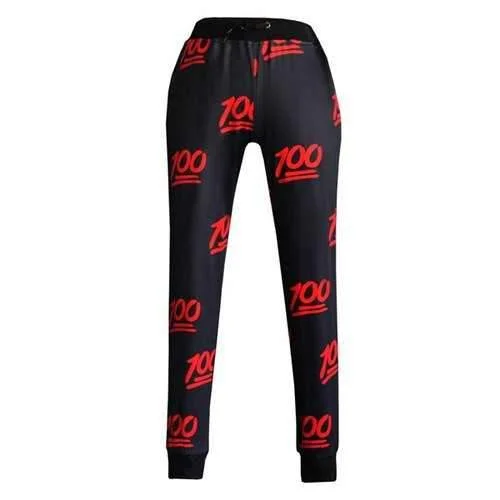 Stylish Mid-Waisted Drawstring Printed Women's Pants - Red With Black S Casual Skinny Fit Pants
