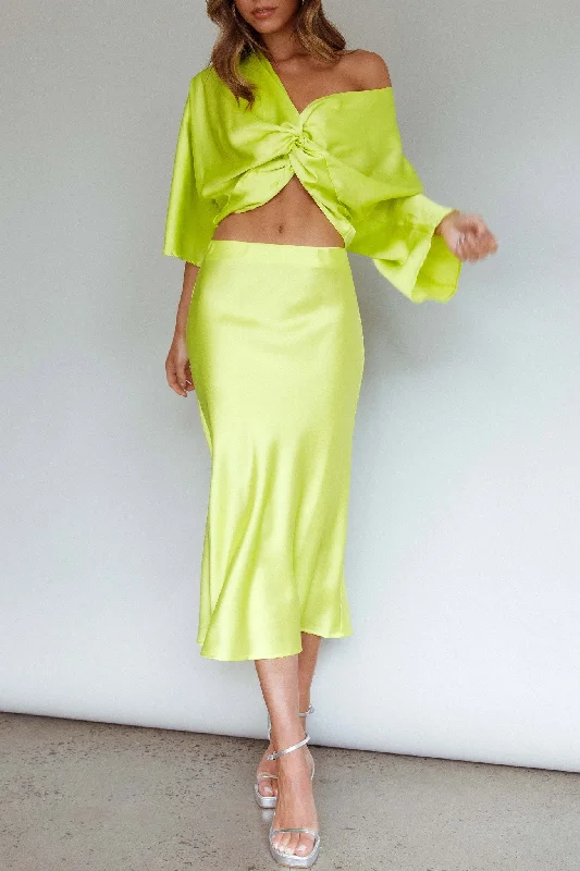 Lolah Satin Midi Skirt Citron lace skirt romantic