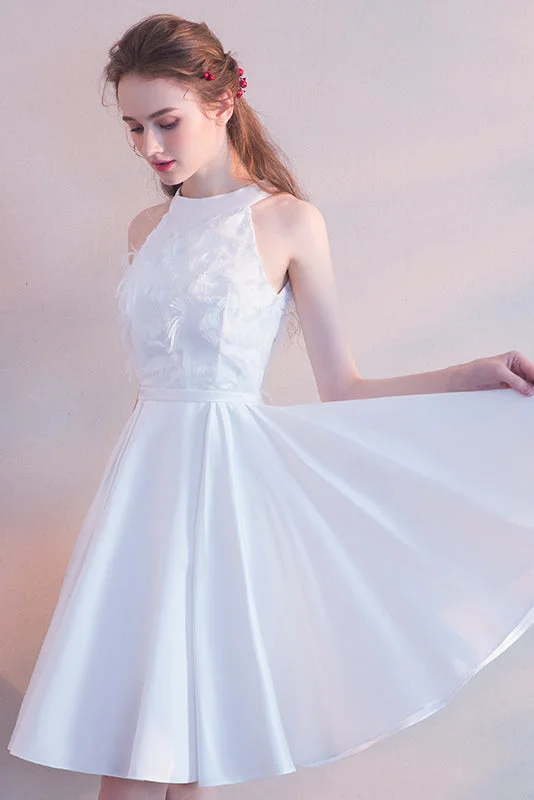 White Party Dress High Neck Sleeveless Elegant Bridesmaid Dress Homecoming Dresses Tunics Travel practical