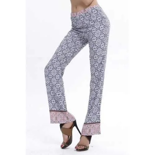 Stylish Elastic Waist Retro Print Flare Women's Pants - Light Gray L Slim Fit Casual Pants