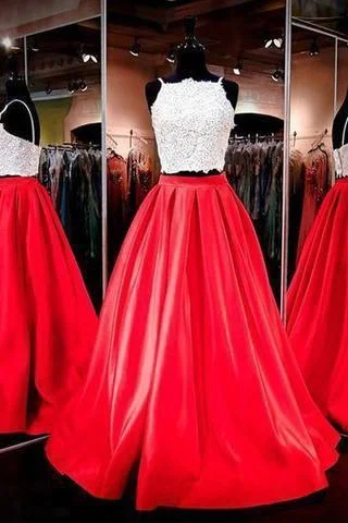 Two-piece Square Neck Red Real Made Prom Dress Sexy Prom Dress for Teens Party Dresses empire Waist empire