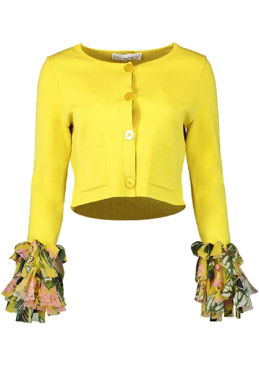 Chiffon Inset Cardigan Collared Crew Neck Turtle Neck