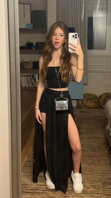 Sexy Black Two Pieces Sheath Long Party Dress Fashion Night Out Dress DP4761 Tunics Stylish elegant