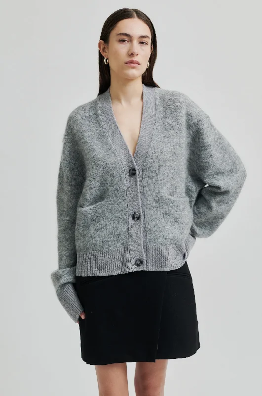 Roy cardigan - Grey Melange Plaid Cardigan Polka Dot Checkered