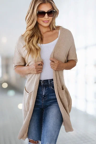 Dolman Sleeve Cardigan - Taupe Real Fur Shearling Chenille