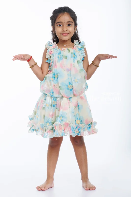 Girls Floral Ruffle Top and Skirt Set in Pastel Tones corduroy skirt durable