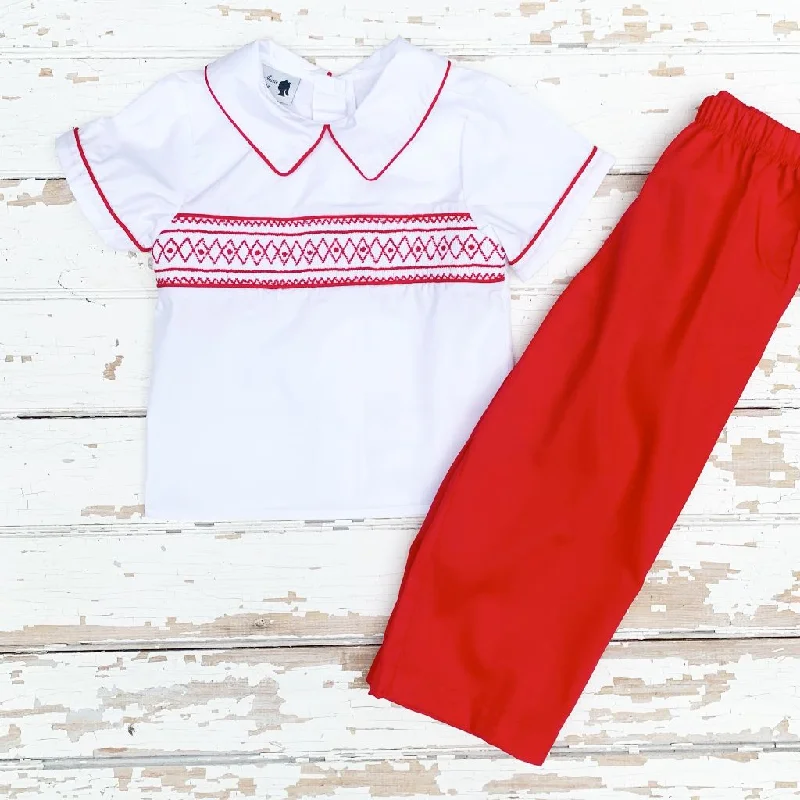 Regal Red Smocked Pant Set Classic Bootcut Trousers