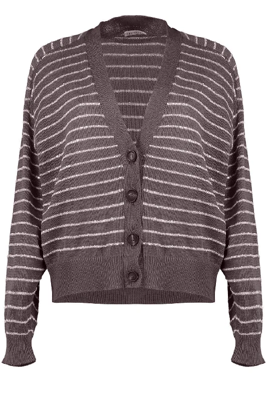 Glam Stripe Cardigan Toggled Drawstring Belted