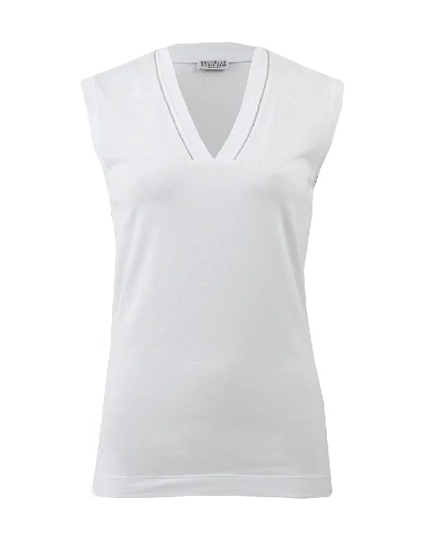 V-Neck Tank With Monili Trim halter tank top