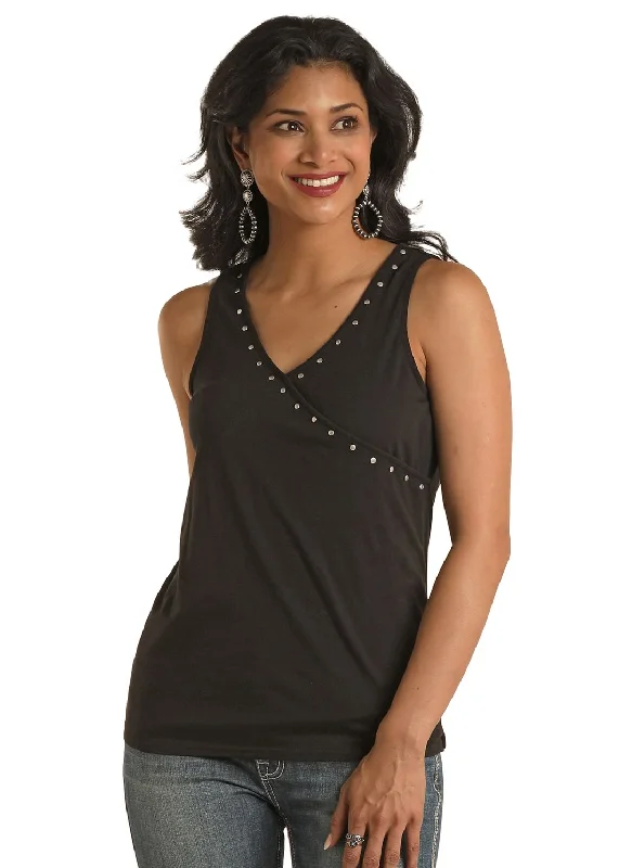 Women's Panhandle Studded Surplice Tank Top silver tank top