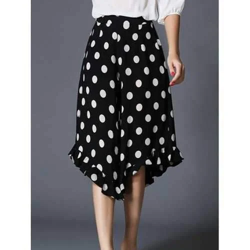 Polka Dot Capri Dressy Palazzo Flowy Pants - White And Black S Chic Faux Leather Pants