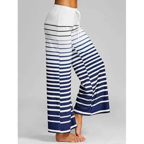 Ombre Stripe Wide Legged Pants - White M Soft Wool Pants