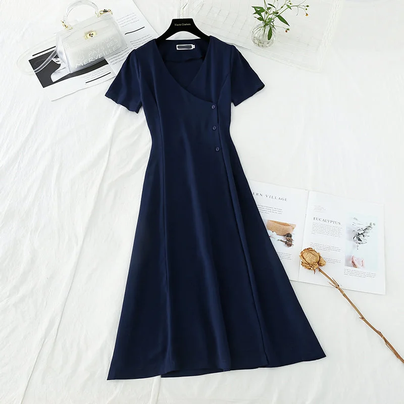 V-neck simple temperament goddess pure color cotton linen slim skirt  4204 cashmere skirt soft
