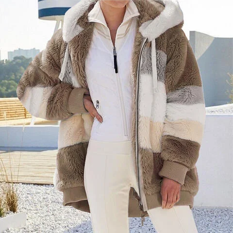 Color Block Zip-Up Hooded Jacket Chenille Fabric Brocade Fabric Lace Fabric