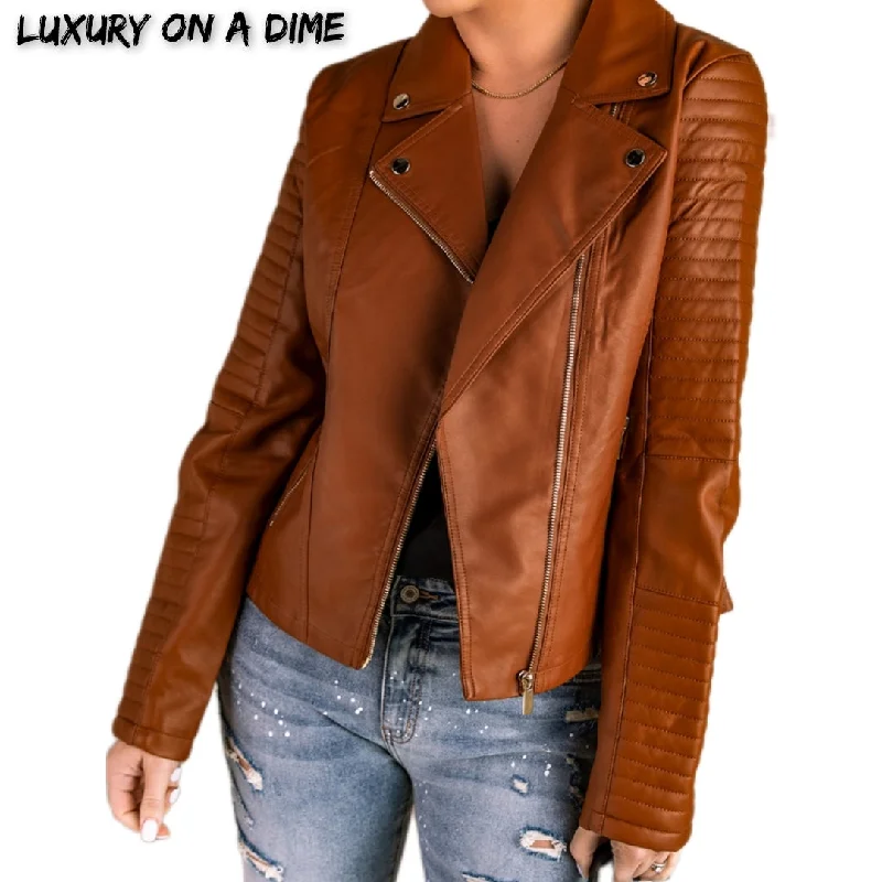Chic Ribbed Moto Vegan Leather Zip-up Sleek Collar Neck Zipper Pocket Heavy Jacket Print Jacket Jacquard Jacket Embroidered Jacket Chic Ribbed Moto Vegan Leather Zip-up Sleek Collar Neck Zipper Pocket Heavy Jacket Print Jacket Jacquard Jacket Embroidered Jacket