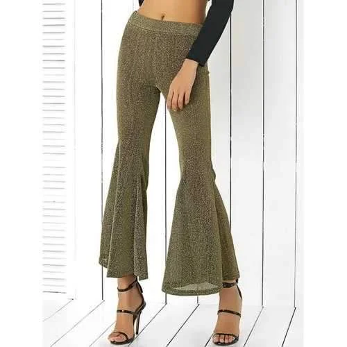 Alluring Elastic Waist Sheeny Slimming Women's Pants - Golden M Comfortable Cargo Pants