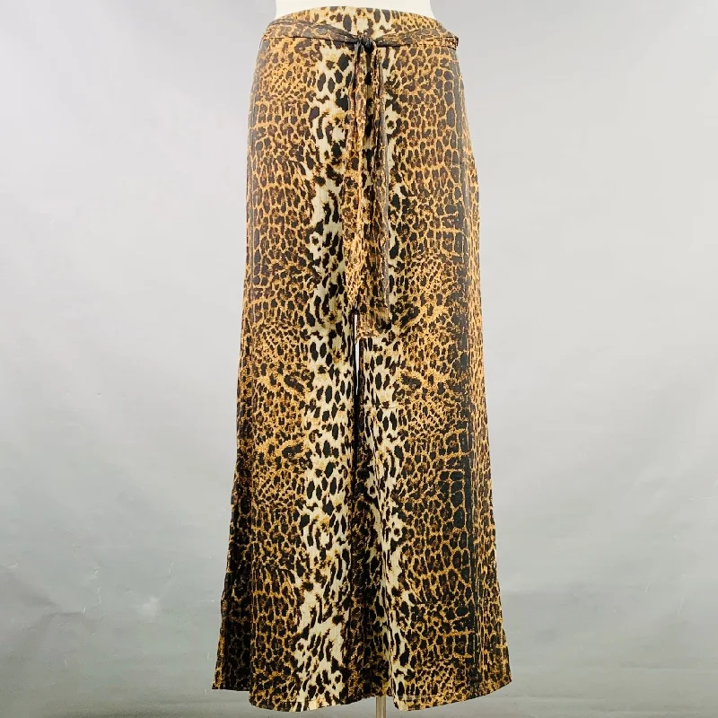 KAY CELINE Size L Black Beige Polyester Animal Print Wide Leg Dress Pants Elegant Trouser Pants