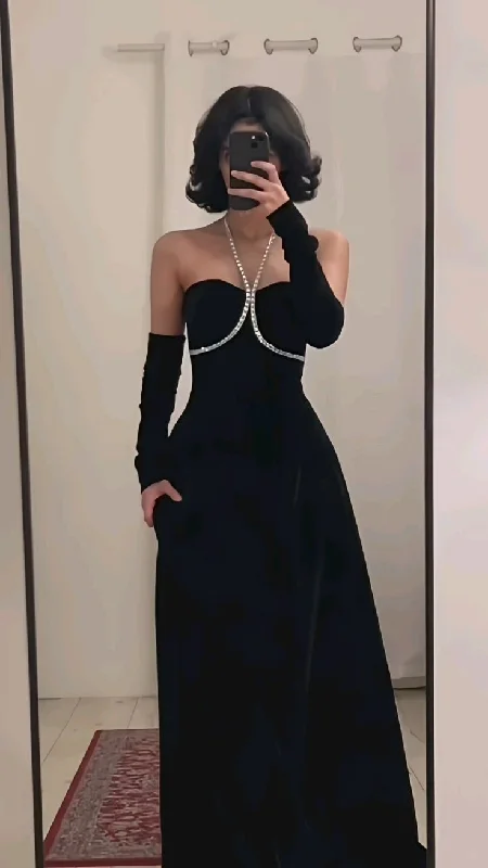 Elegant Black Halter A-Line Long Formal Party Dress Evening Gown, DP3821 Tunics Stylish elegant