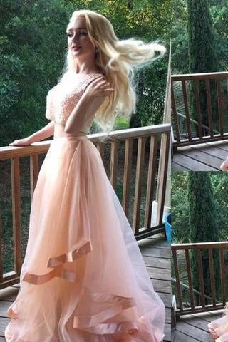 Blush Pink Beaded Two Pieces Fashion Sexy Party Dress Custom Made Prom Dresses Tunics Sophisticated sleek