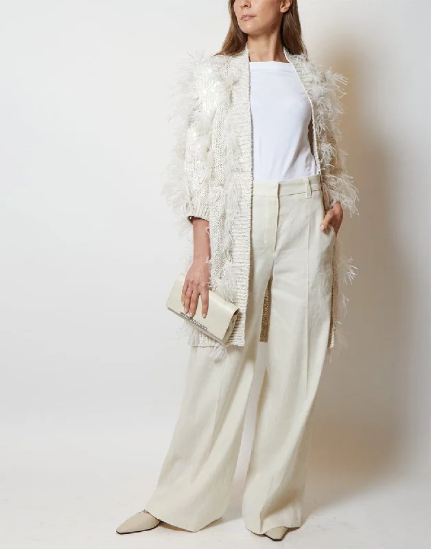 Feathered Cardigan Beaded Cardigan Sequined Faux Fur