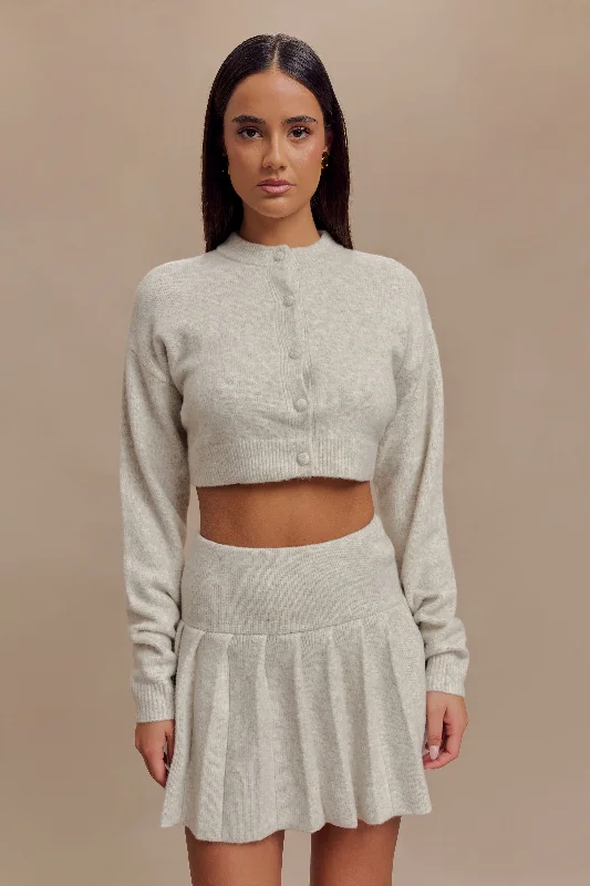 Dionne Pleated Knit Mini Skirt - Heather Grey Marle leather skirt refined
