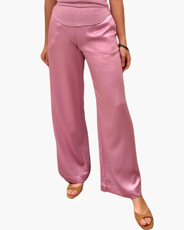 BRYNN HIGH RISE PULL ON WIDE LEG PANT IN ORCHID Trendy Wide-Legged Trousers