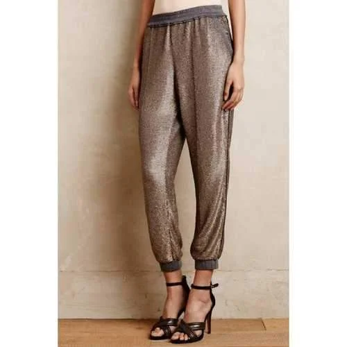 Stylish Elastic Waist Sequins Women's Pants - Golden S Classic Stretch Pants