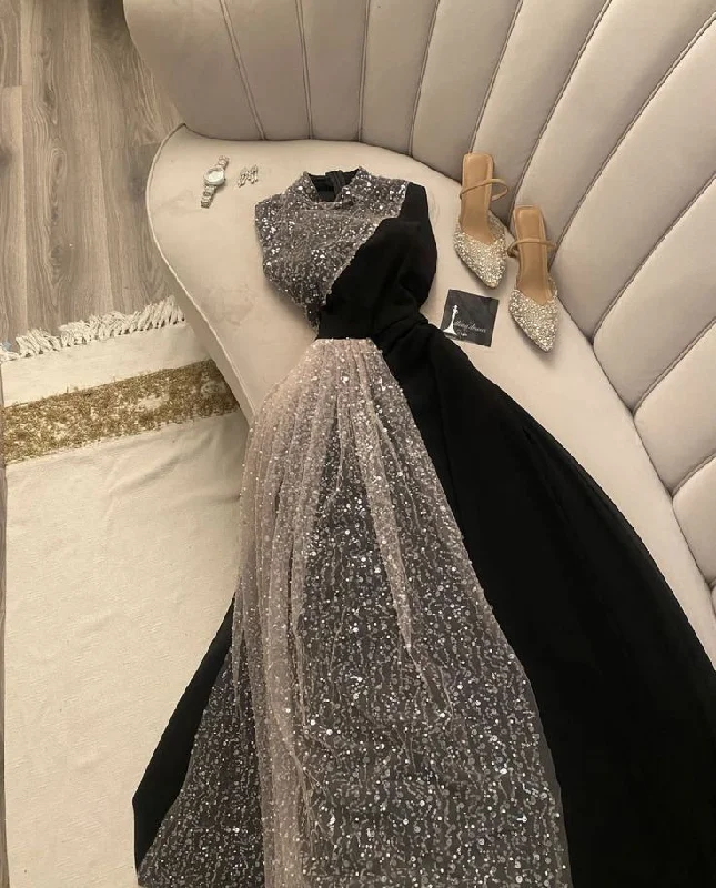 Modest Black Sleeveless Elegant A-Line Long Formal Party Dress DP3835 Tunics Timeless classic