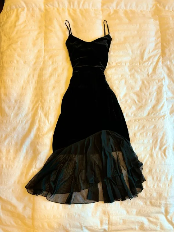Classy Spaghetti Straps Sheath Black Velvet Long Party Dress, DP3782 Tunics Practical durable