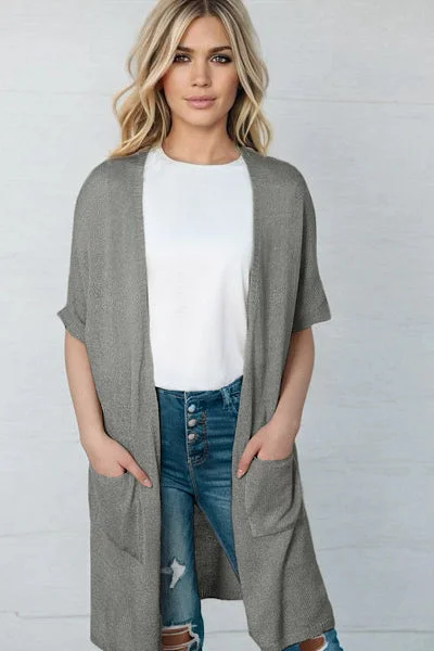 Dolman Sleeve Cardigan - Gray Silk Blend Satin Velvet