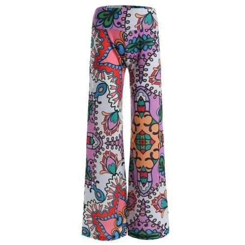 High Rise Allover Print Wide Leg Palazzo Pants - Xl Soft Stretch Trousers